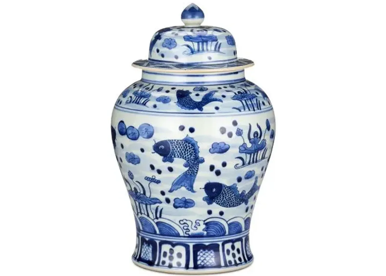 South Sea Temple Jar - Dark Blue/White - Currey & Company