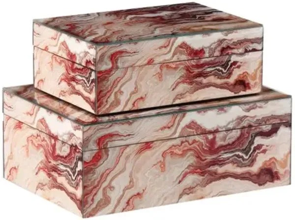 Set of 2 Interstellar Boxes - Red Swirl - Currey & Company