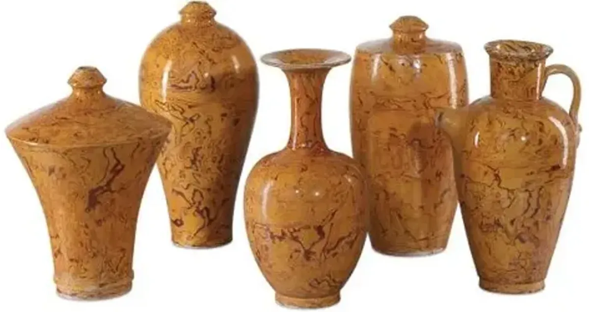 Set of 5 Romulus Vases - Yellow/Brown - Currey & Company