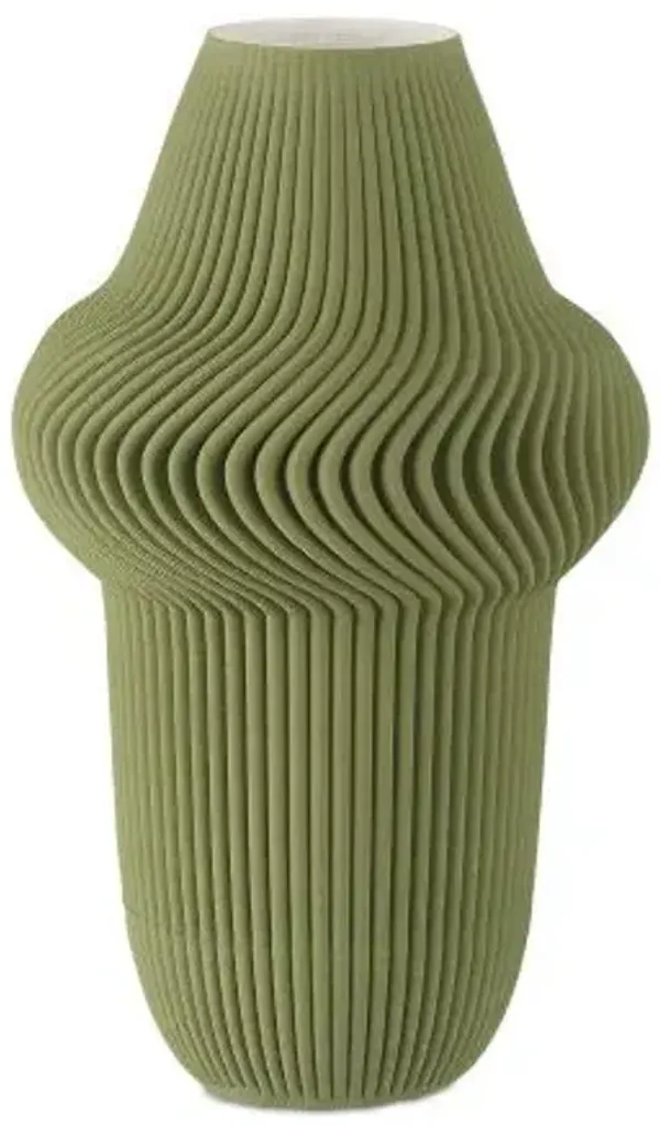 Green Plisse Vase - Green - Currey & Company