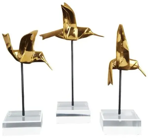 Set of 3 Hummingbirds - Gold - Currey & Company