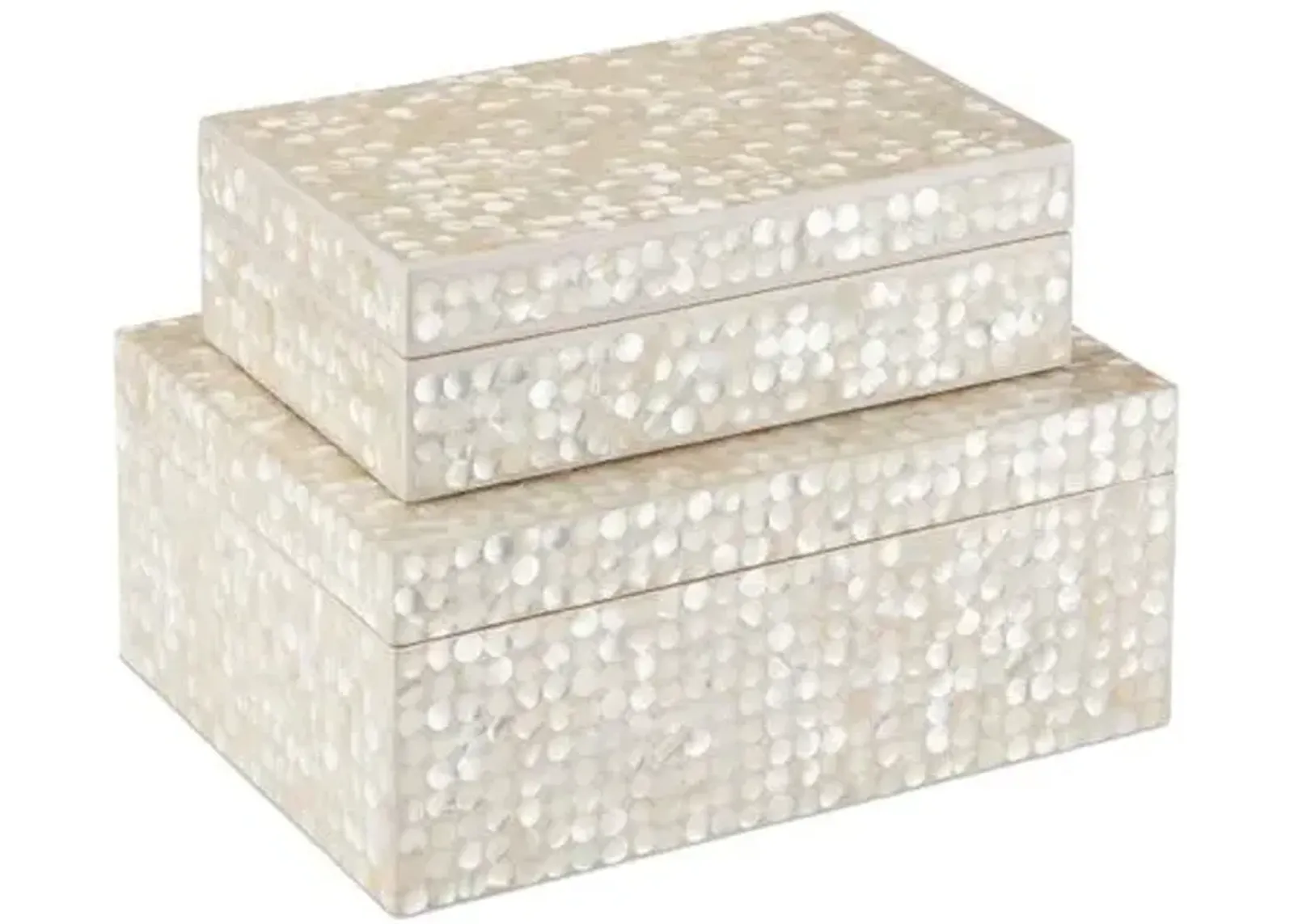 Set of 2 Gerri Mother Of Pearl Dot Boxes - Cream - Currey & Company - Beige