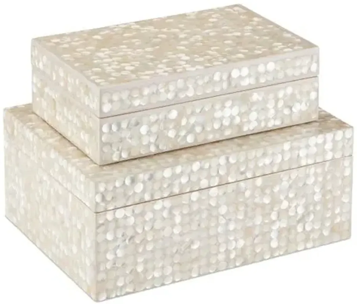 Set of 2 Gerri Mother Of Pearl Dot Boxes - Cream - Currey & Company - Beige