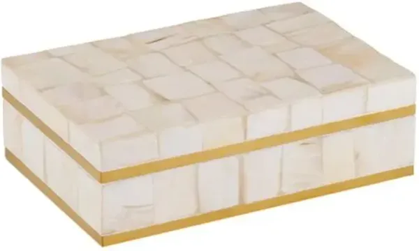 Casey Mother-of-Pearl Box - White/Polished Brass - Currey & Company