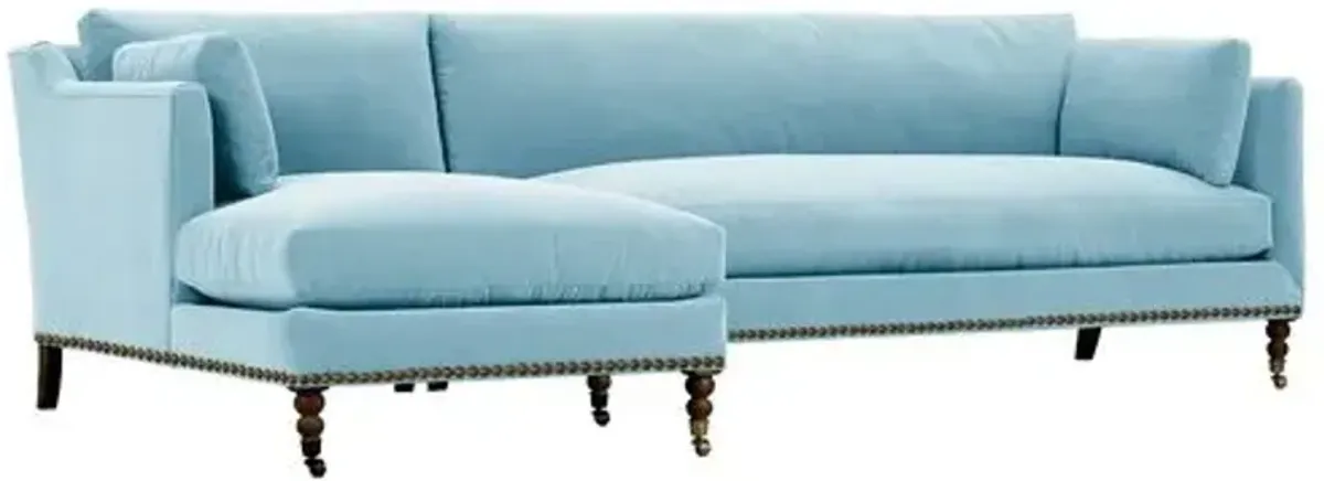 Margot Velvet Sectional Chaise - Blue - Comfortable, Sturdy, Stylish