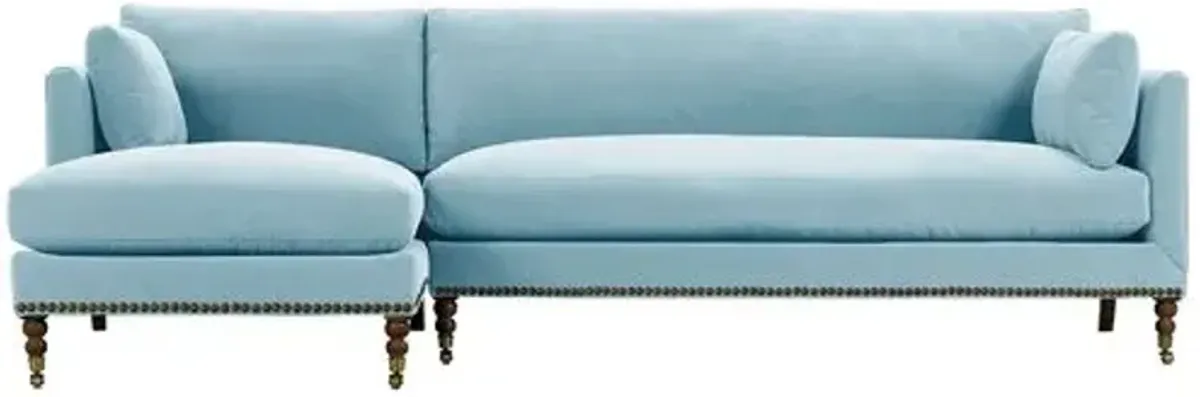 Margot Velvet Sectional Chaise - Blue - Comfortable, Sturdy, Stylish