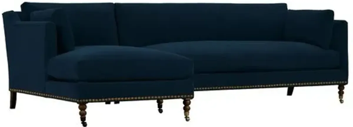 Margot Velvet Sectional Chaise - Blue - Comfortable, Sturdy, Stylish