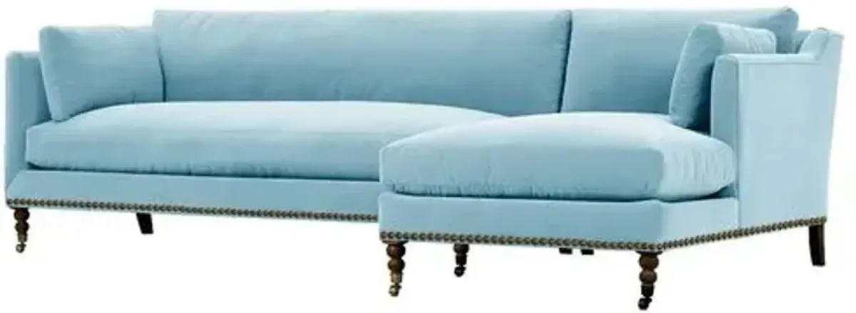 Margot Velvet Sectional Chaise - Blue - Comfortable, Sturdy, Stylish