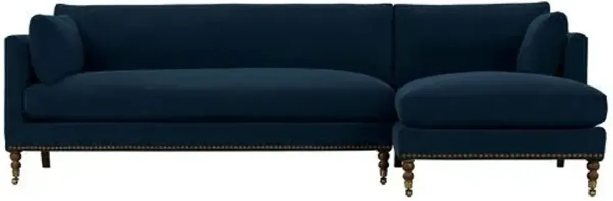 Margot Velvet Sectional Chaise - Blue - Comfortable, Sturdy, Stylish