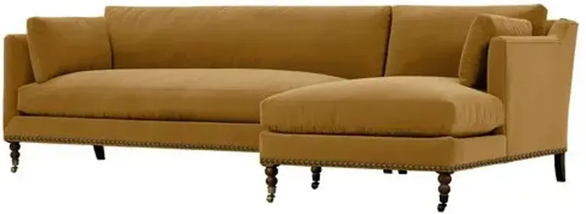 Margot Velvet Sectional Chaise - Brown - Comfortable, Sturdy, Stylish