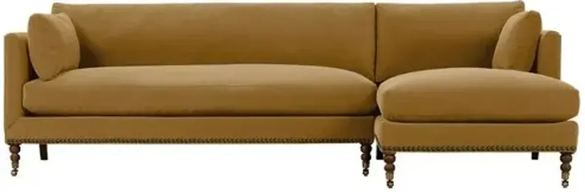 Margot Velvet Sectional Chaise - Brown - Comfortable, Sturdy, Stylish