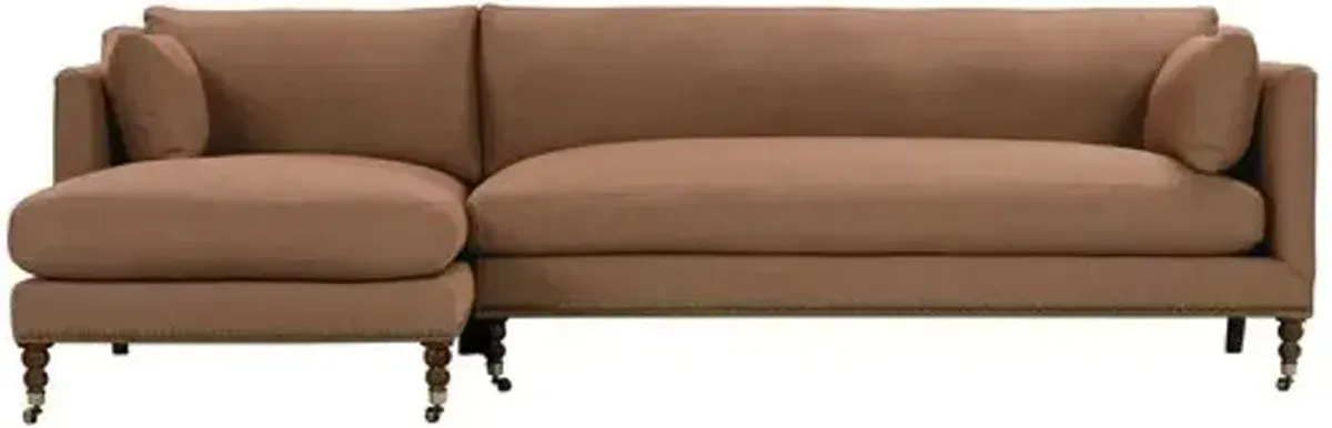 Margot Linen-Blend Sectional Chaise - Brown - Comfortable, Sturdy, Stylish