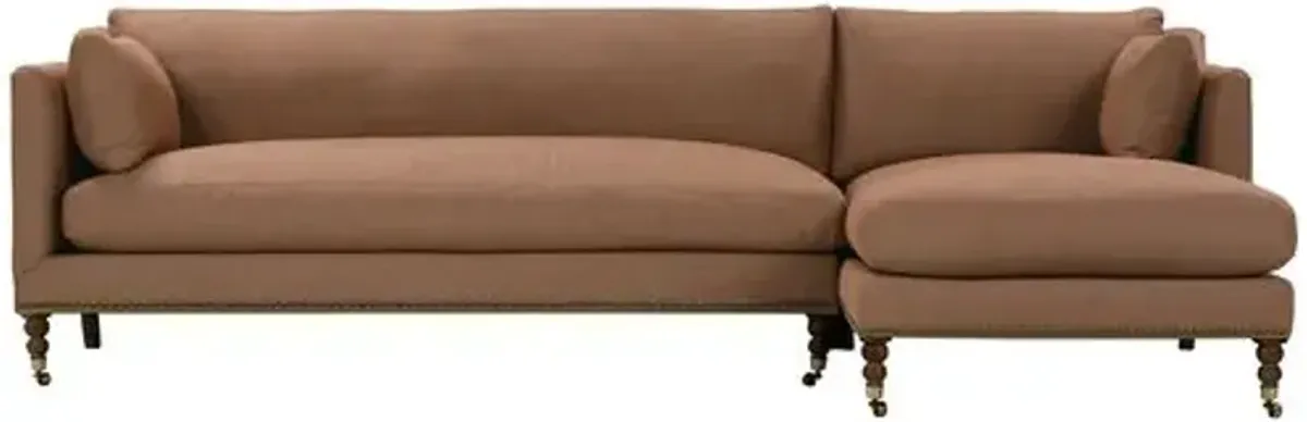 Margot Performance Linen-Blend Sectional Chaise - Brown - Comfortable, Sturdy, Stylish