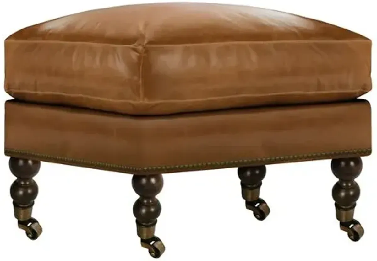 Margot Leather Ottoman - Brown