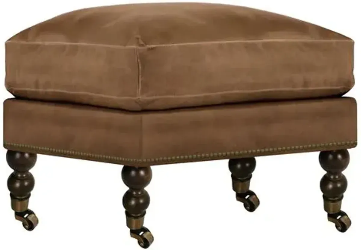 Margot Leather Ottoman - Brown