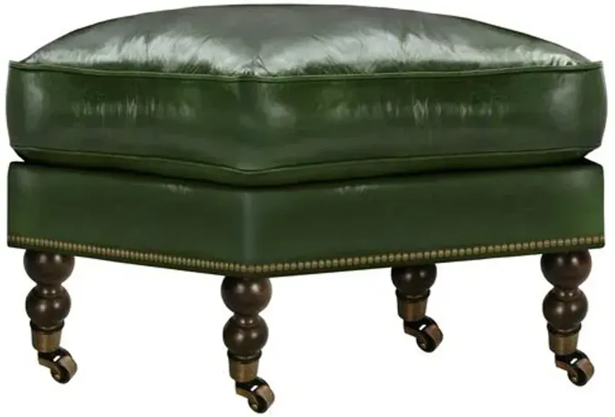 Margot Leather Ottoman - Green