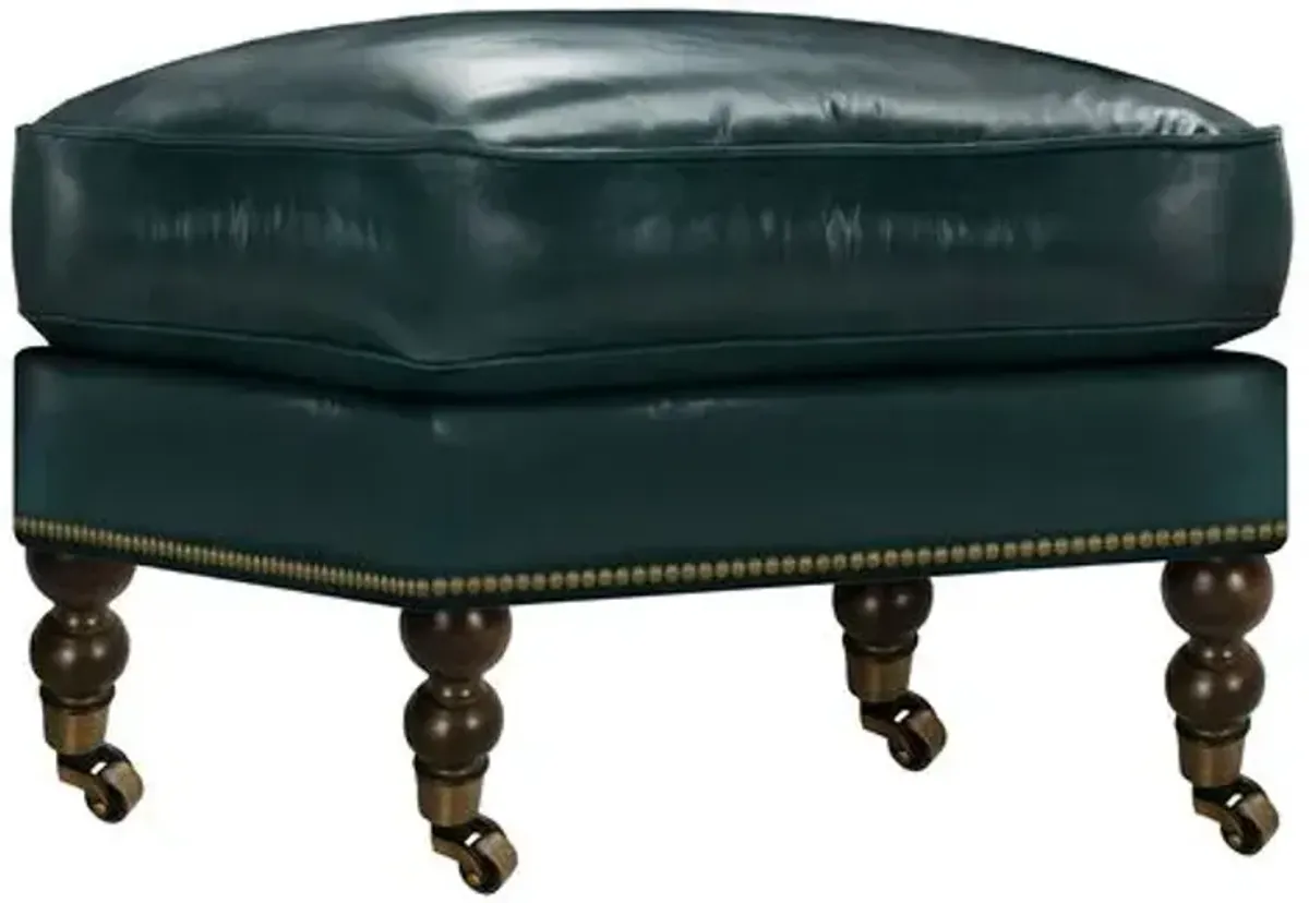 Margot Leather Ottoman - Blue