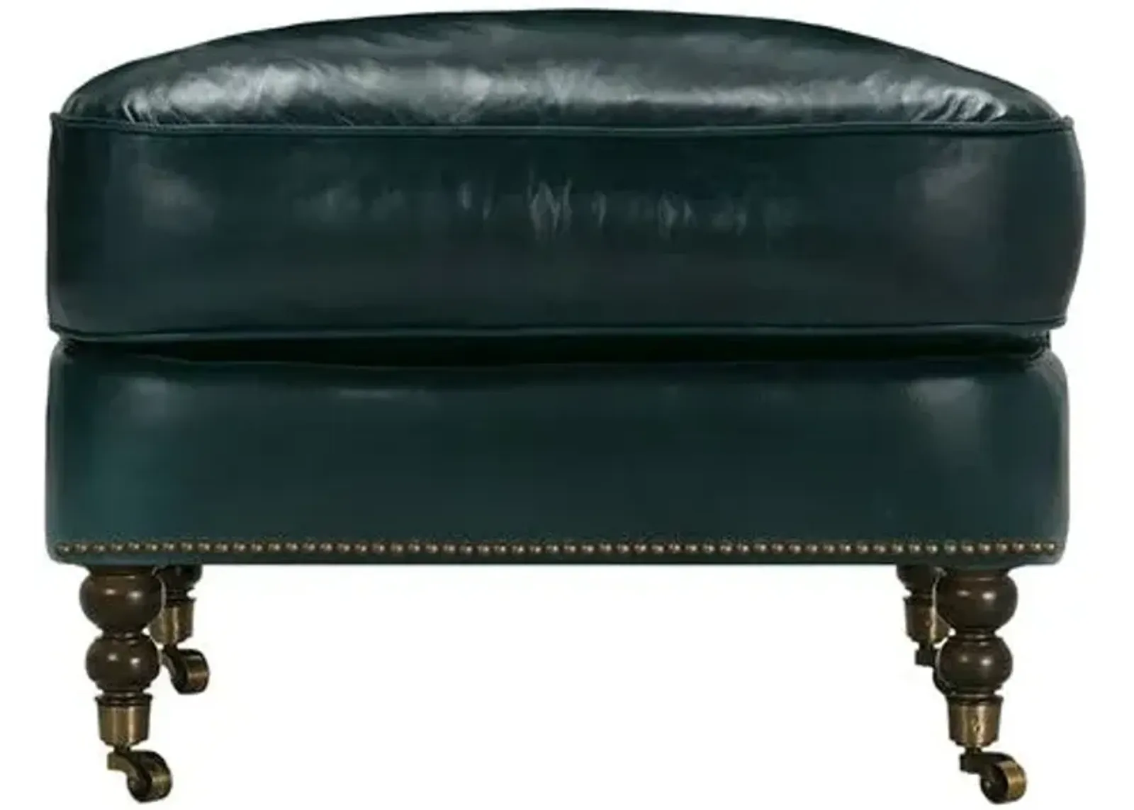 Margot Leather Ottoman - Blue