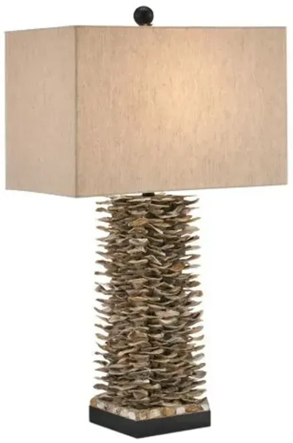Villamare Oyster Shell Table Lamp - Natural Satin Black - Currey & Company - Brown