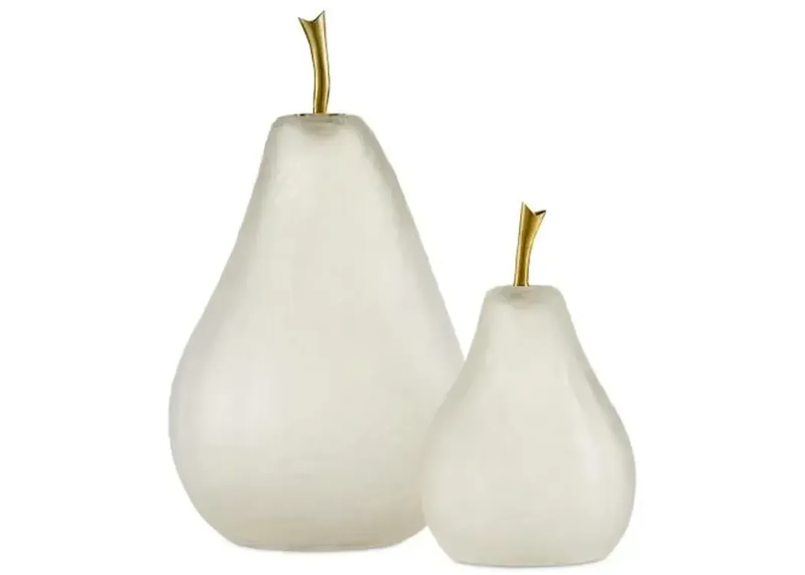 Set of 2 Glass Pears - Matte Frost/Brass - Currey & Company - Gold