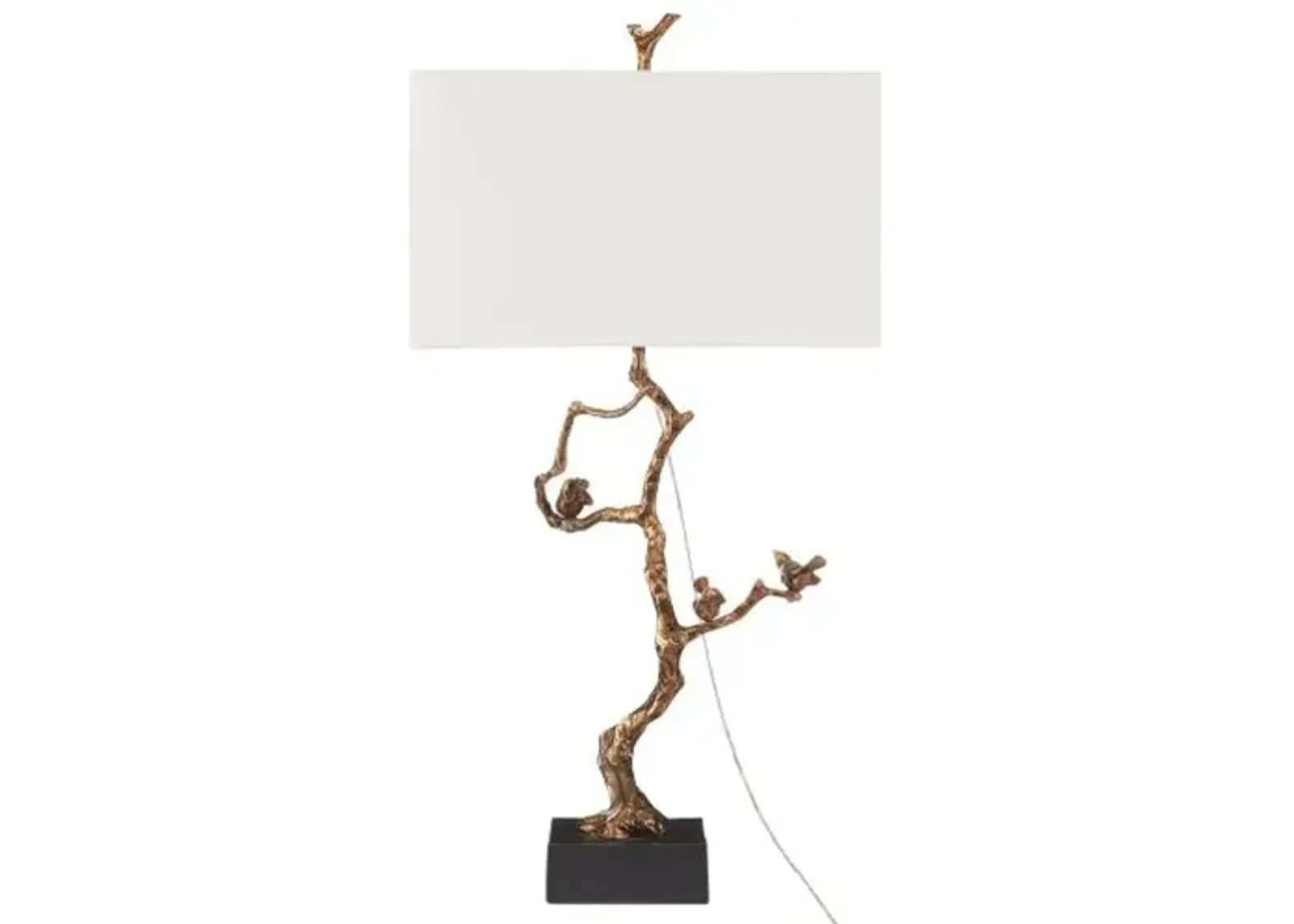 Shadows Bird Table Lamp - Antique Brass/Black Marble - Currey & Company - Gold