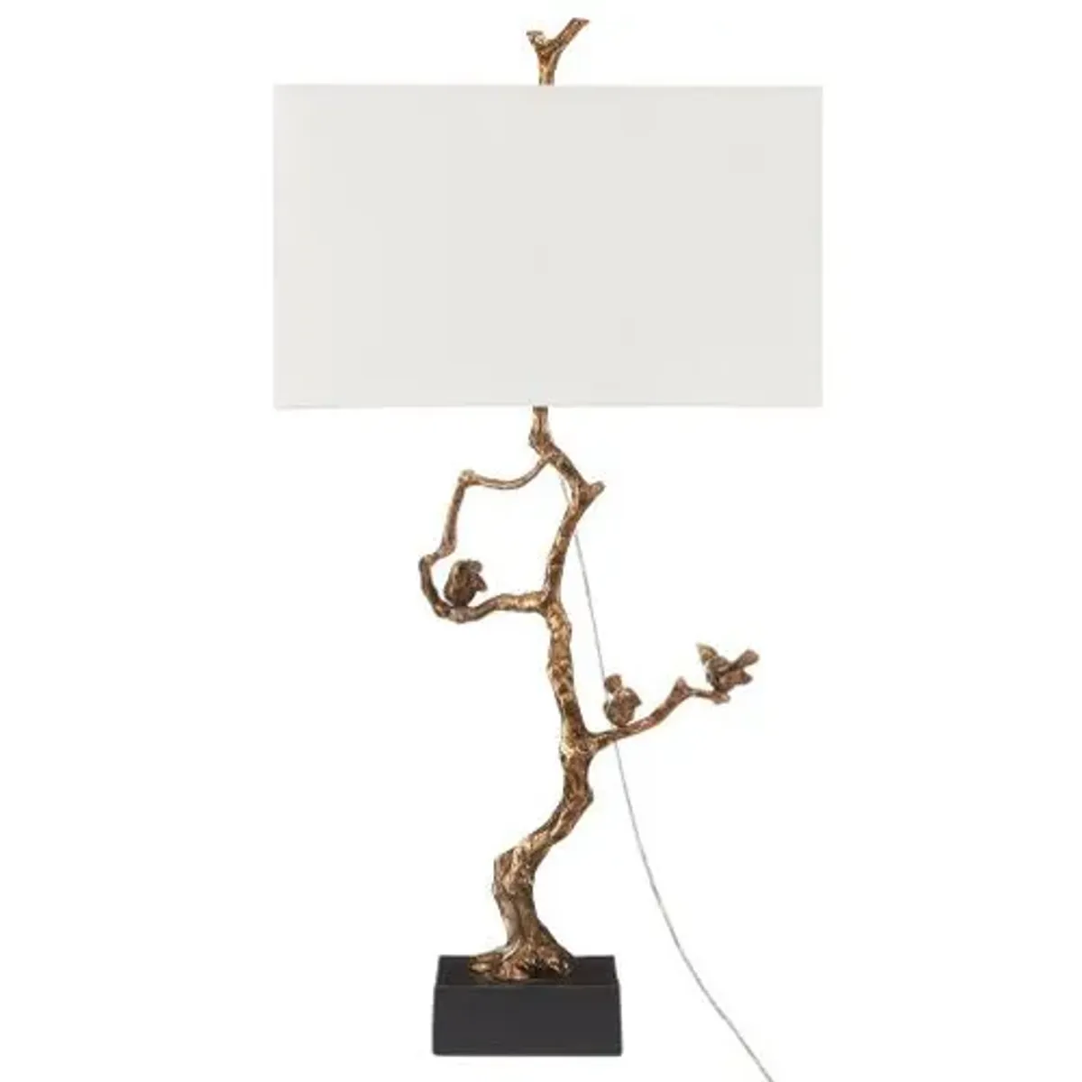 Shadows Bird Table Lamp - Antique Brass/Black Marble - Currey & Company - Gold