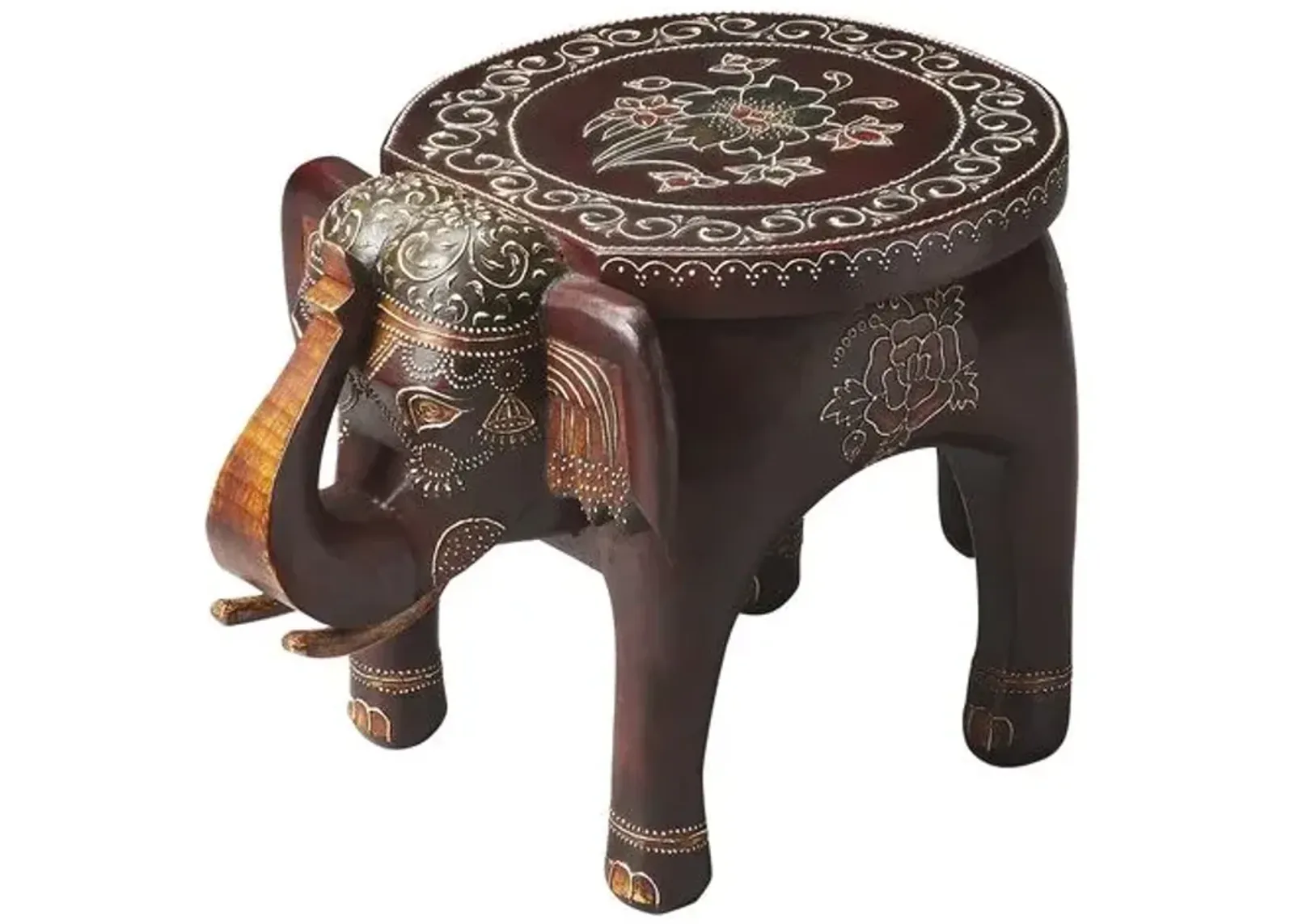 Mila Hand Painted Side Table - Brown - Handcrafted