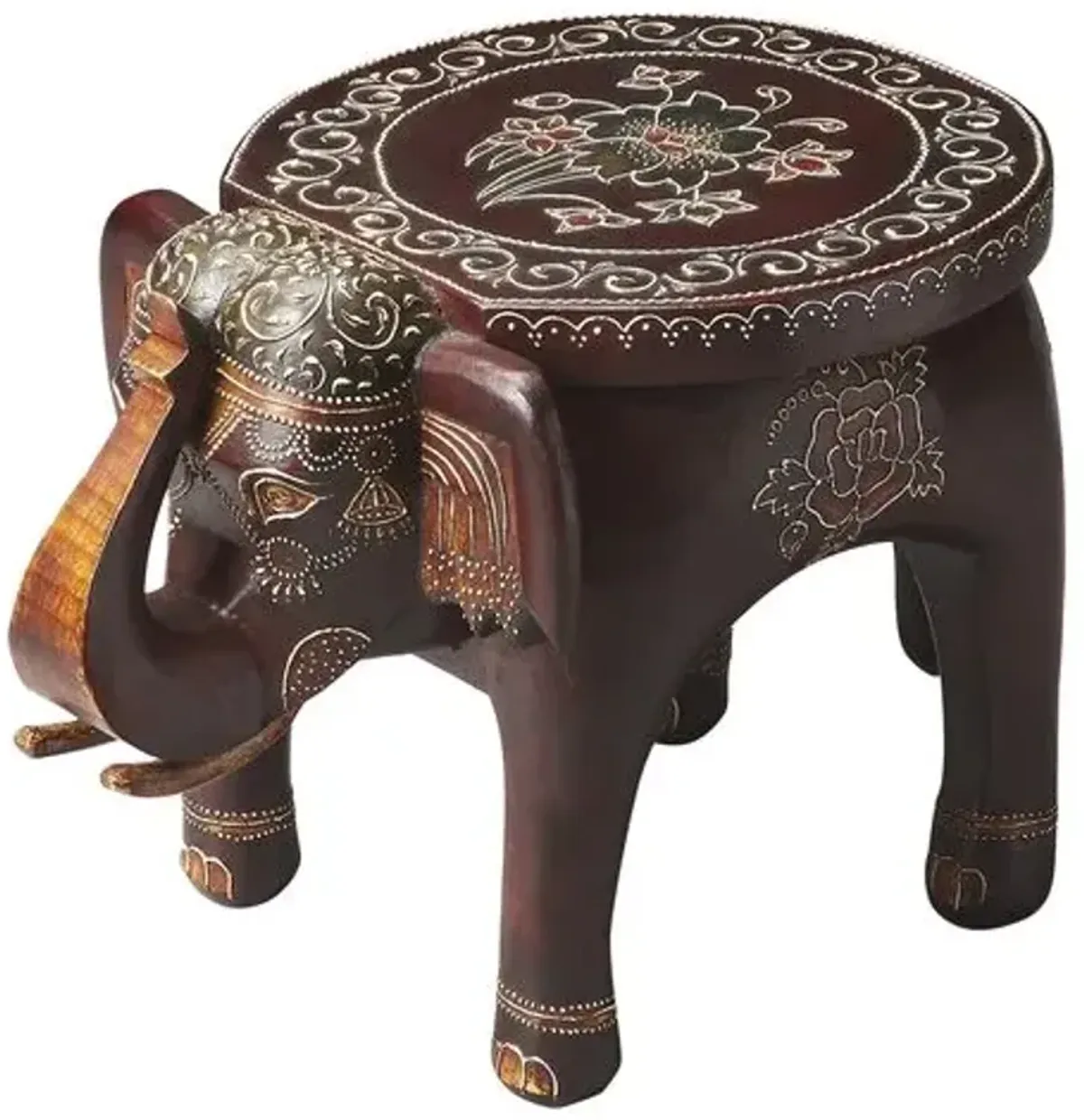 Mila Hand Painted Side Table - Brown - Handcrafted