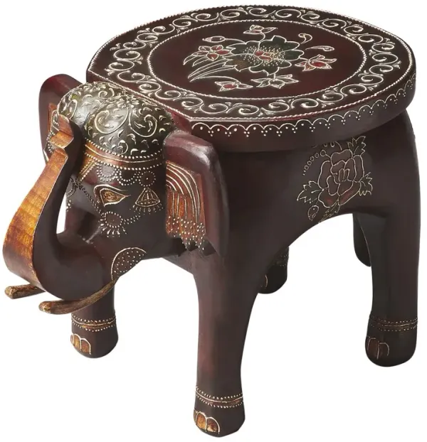 Mila Hand Painted Elephant Side Table, Brown