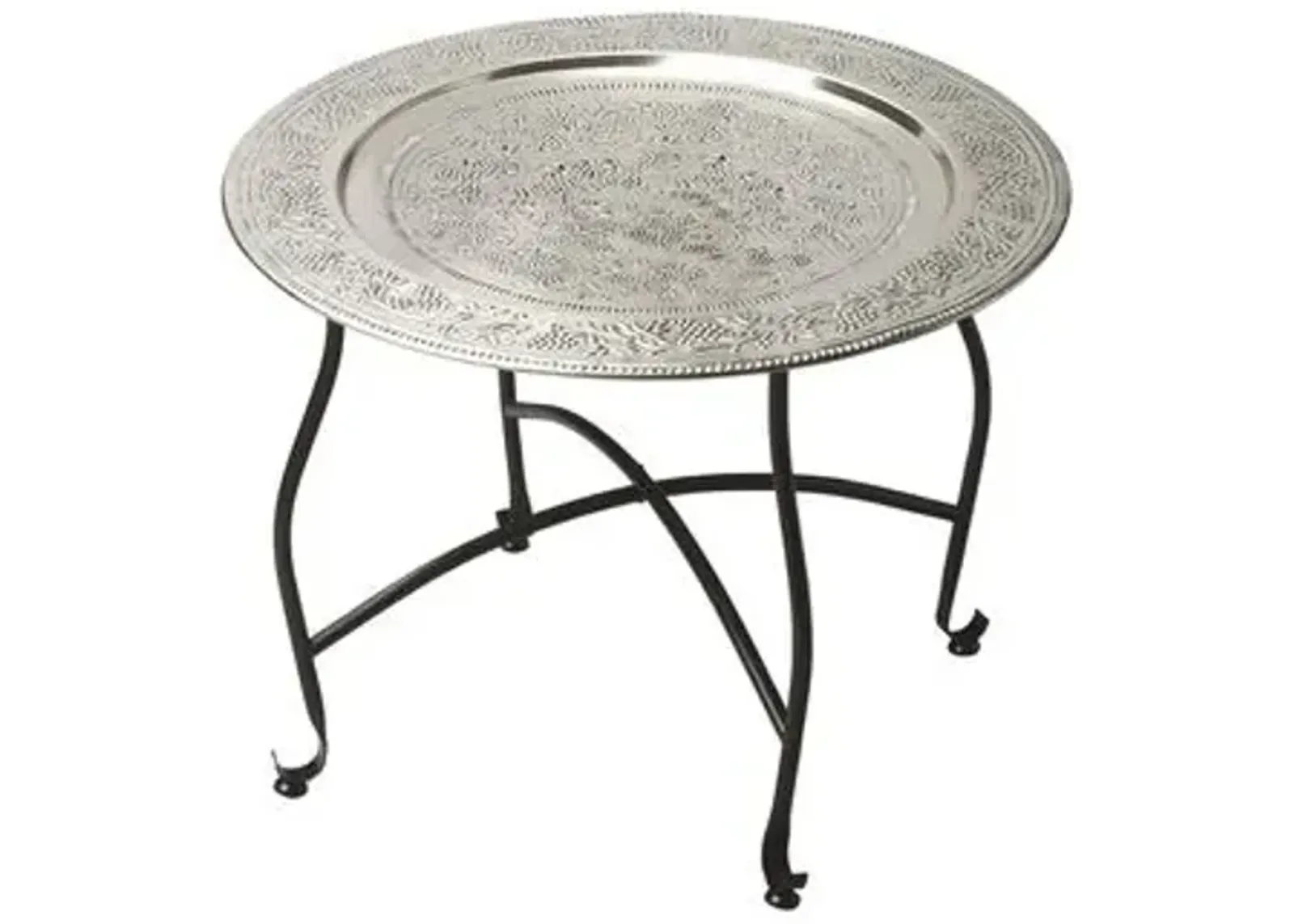 Elara Metal Moroccan Tray Side Table - Silver