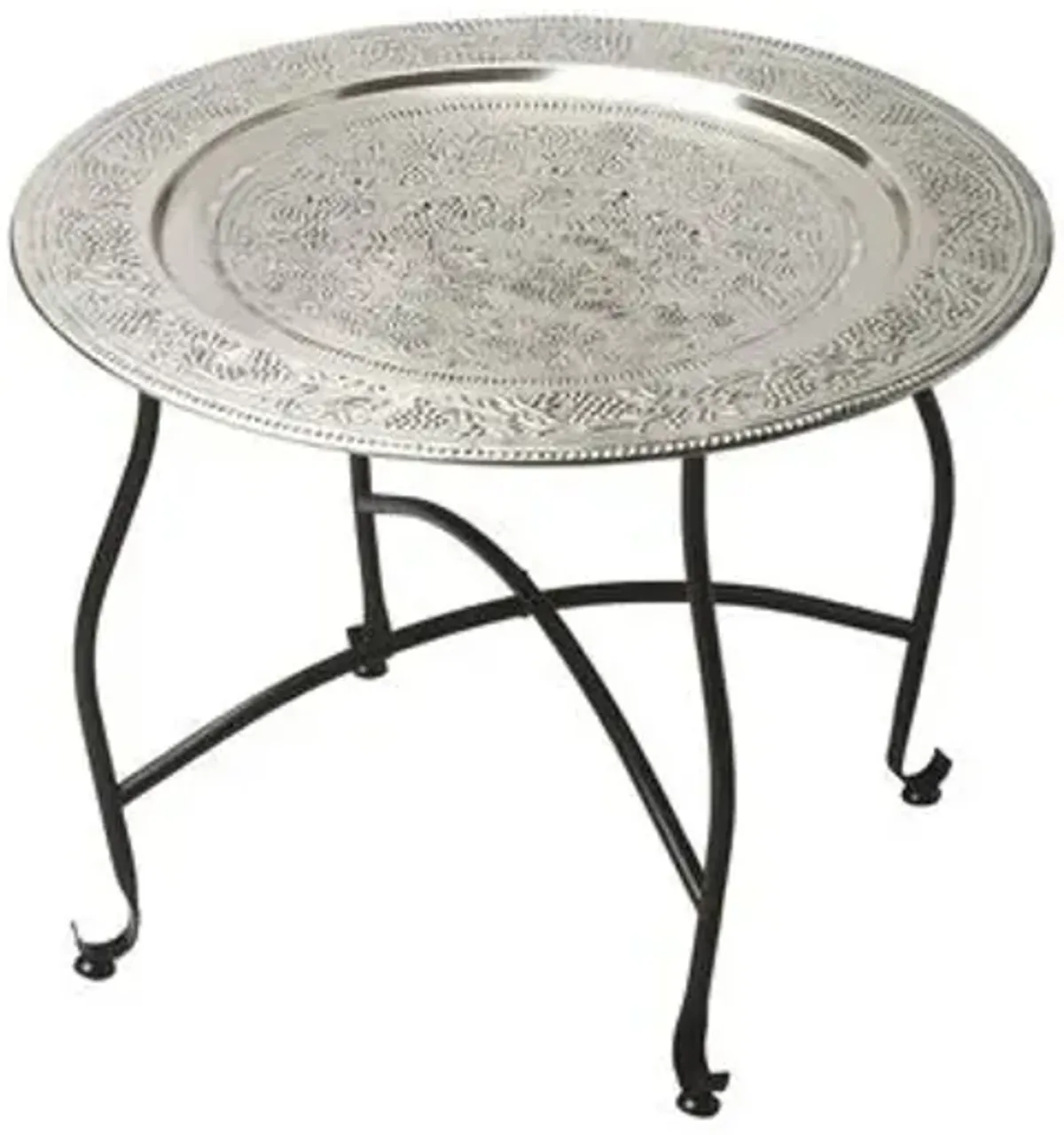 Elara Metal Moroccan Tray Side Table - Silver