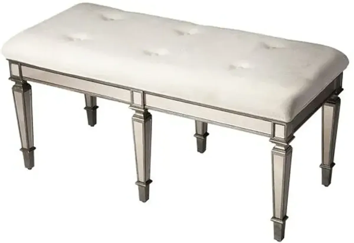 Vintage Mateo Upholstered Mirrored Bench - Silver