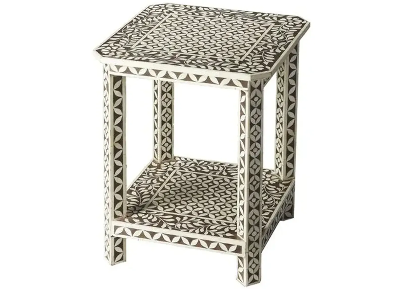 Roman Bone Inlay Side Table - Brown/Ivory