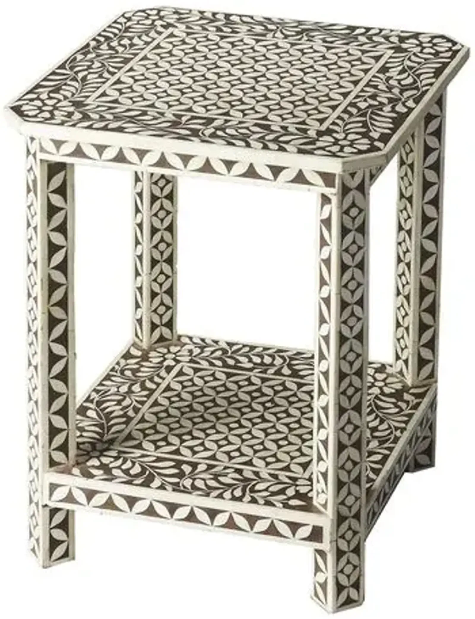 Roman Bone Inlay Side Table - Brown/Ivory