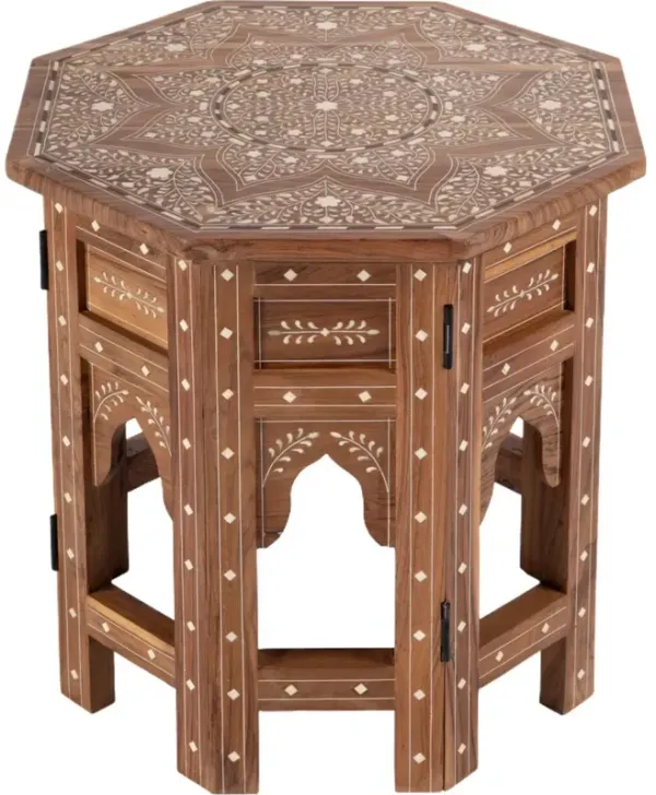 Chloe Bone Inlay Side Table, Brown