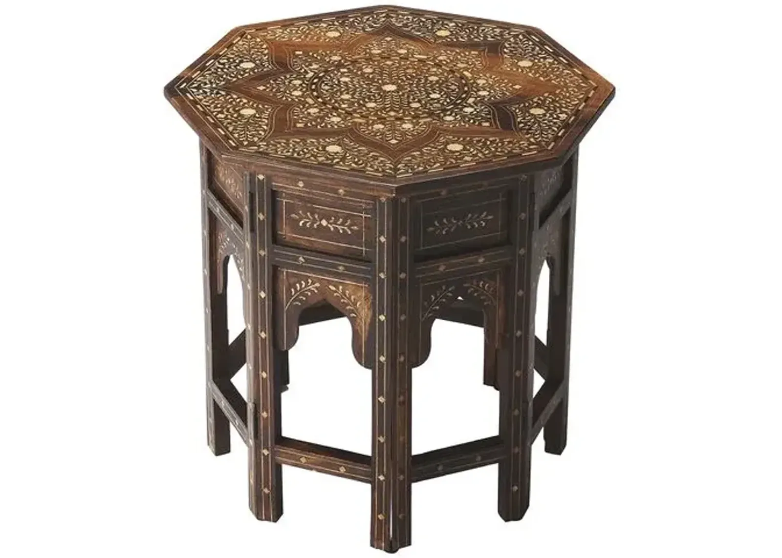 Chloe Bone Inlay Side Table - Brown - Handcrafted