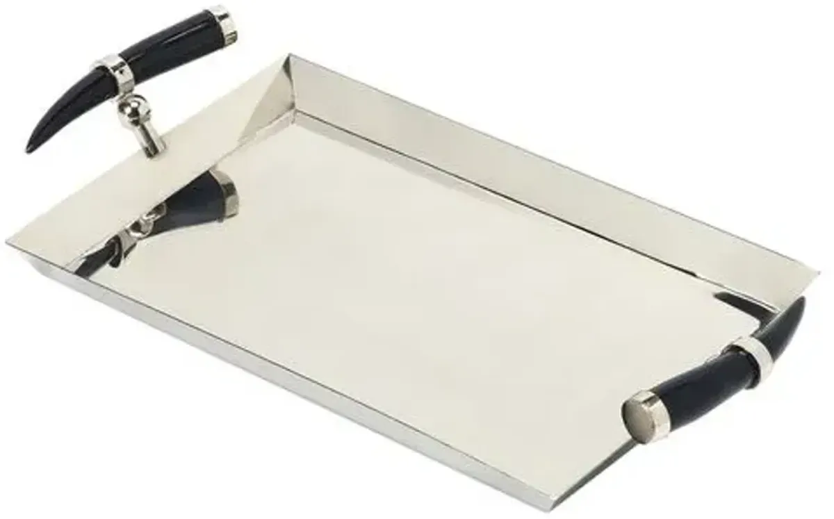 Arabella Horn Handle Serving Tray - Stainless Steel - Silver