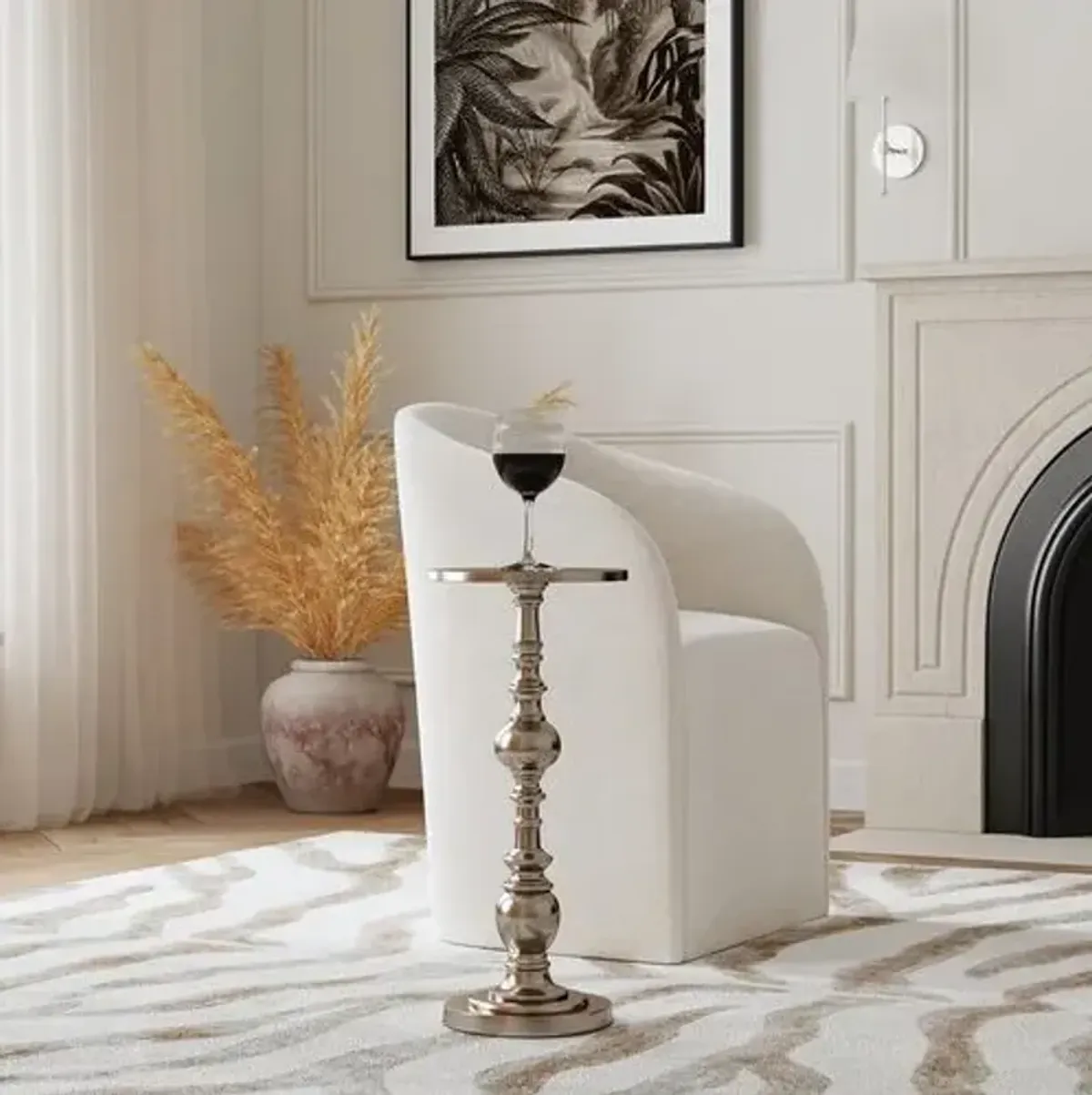 Laurel Round Pedestal Side Table - Silver