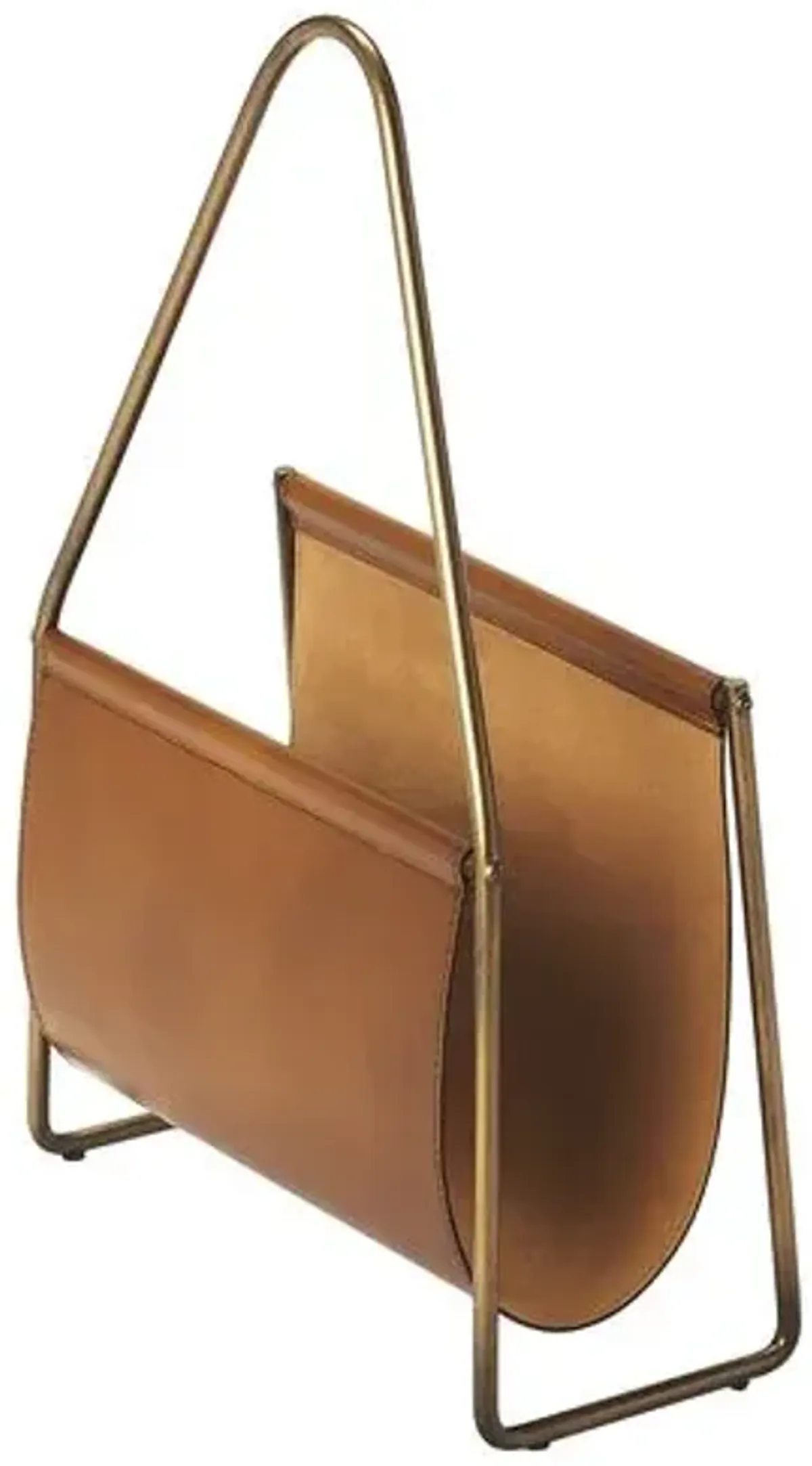 Carter Leather Magazine Basket - Brown/Gold