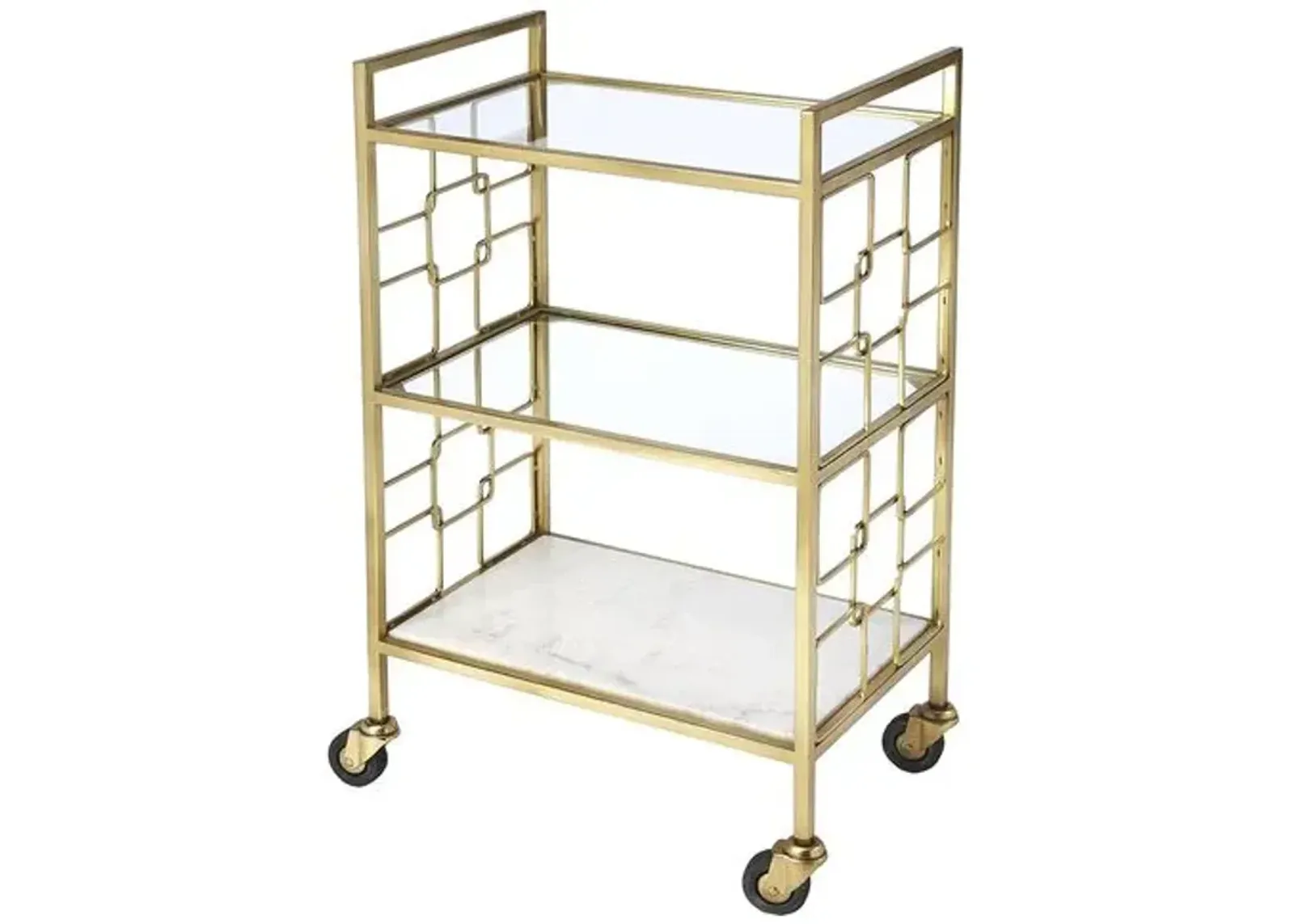 Owen White Stone Bar Cart - Polished Gold