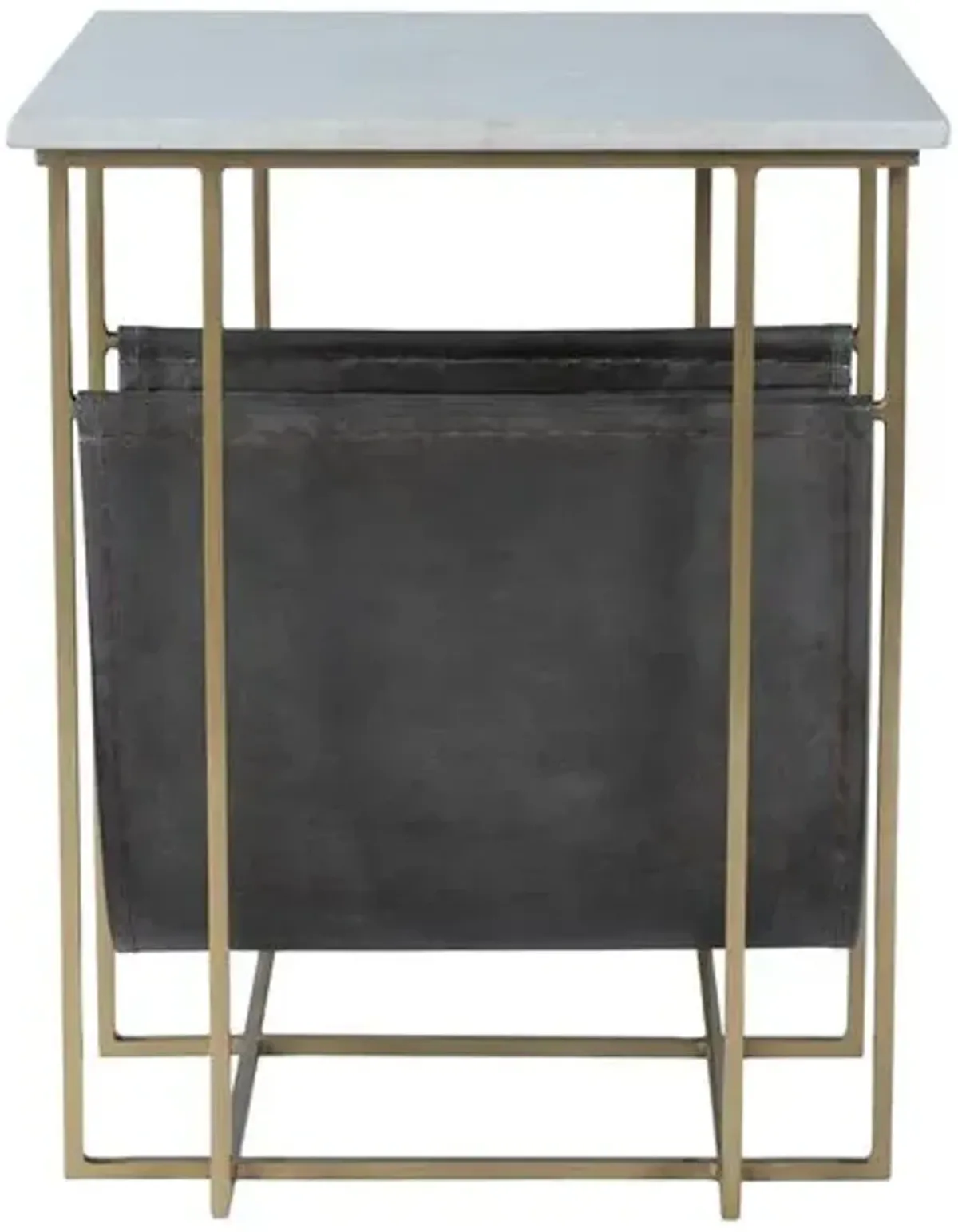 Bryce Marble/Leather Magazine Side Table - Charcoal/Gold - Gray