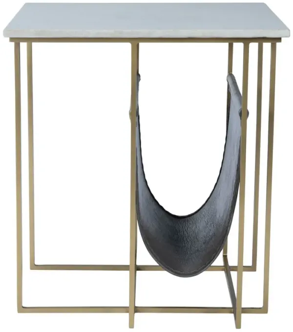 Bryce Marble/Leather Magazine Side Table, Charcoal/Gold