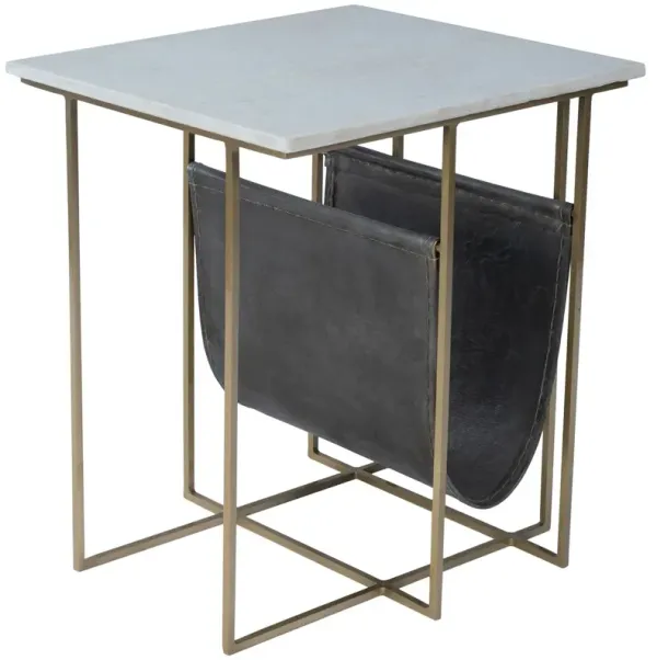 Bryce Marble/Leather Magazine Side Table, Charcoal/Gold