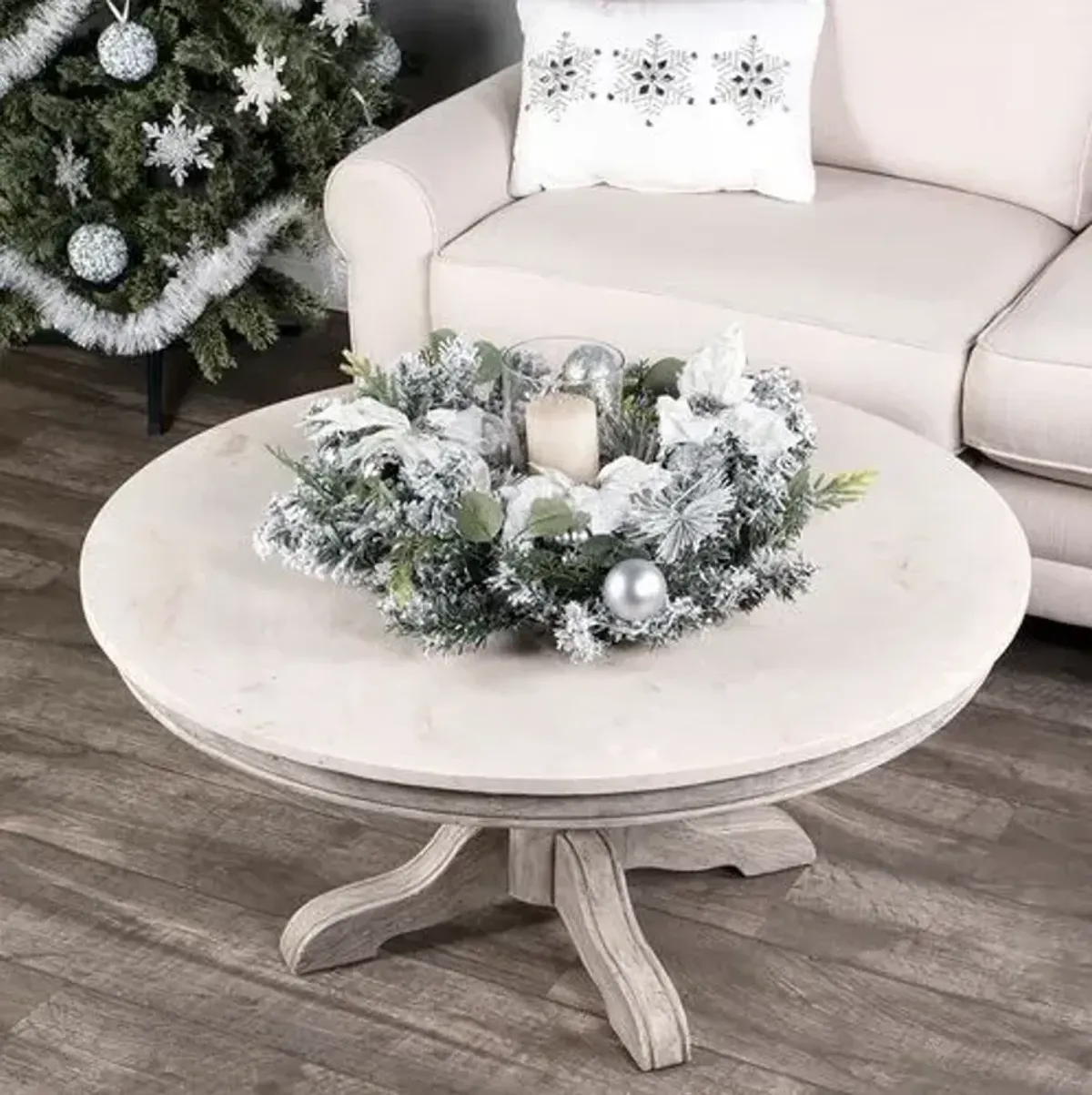 Liam Round Marble Coffee Table - Gray