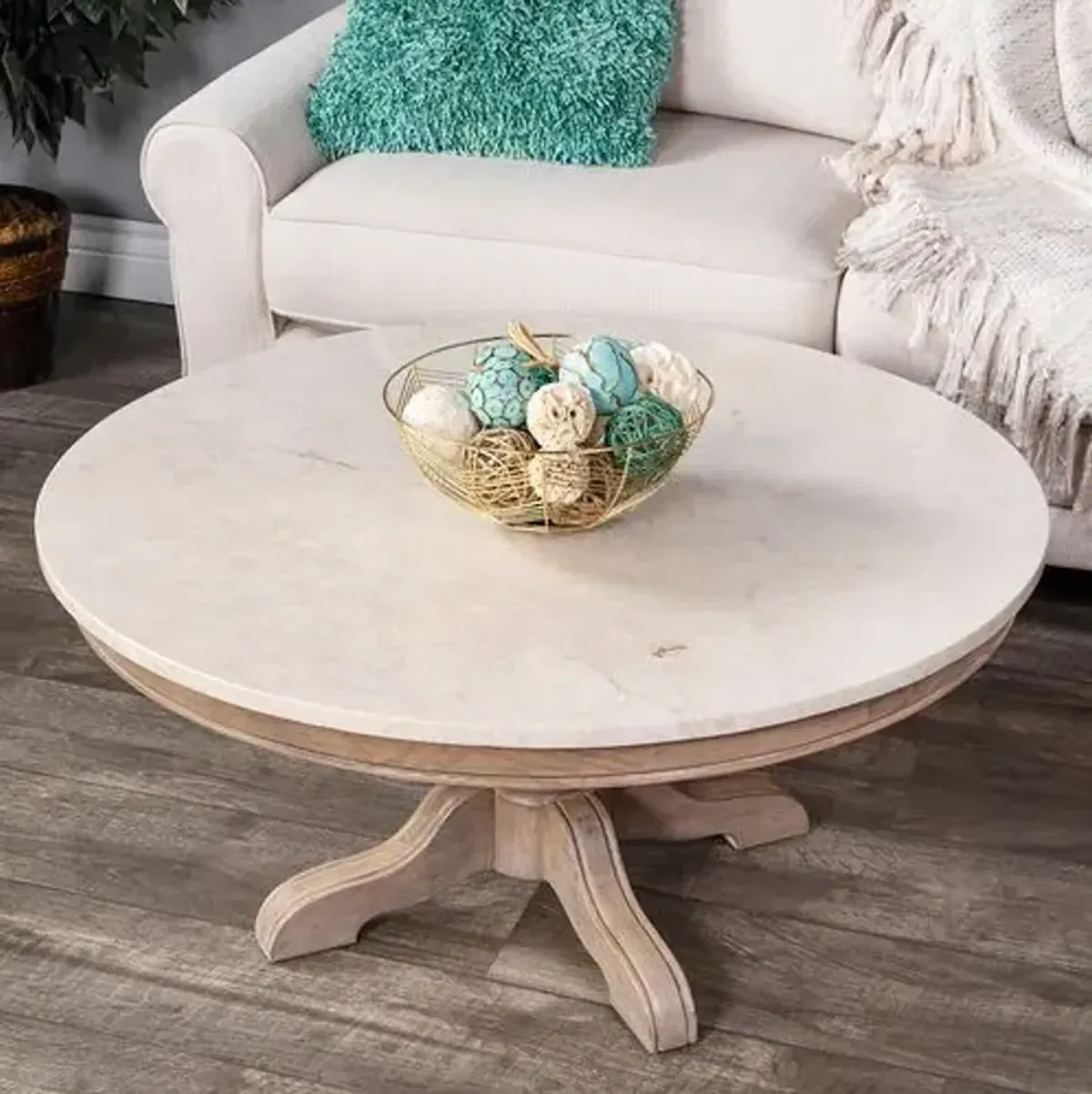 Liam Round Marble Top Coffee Table - Beige