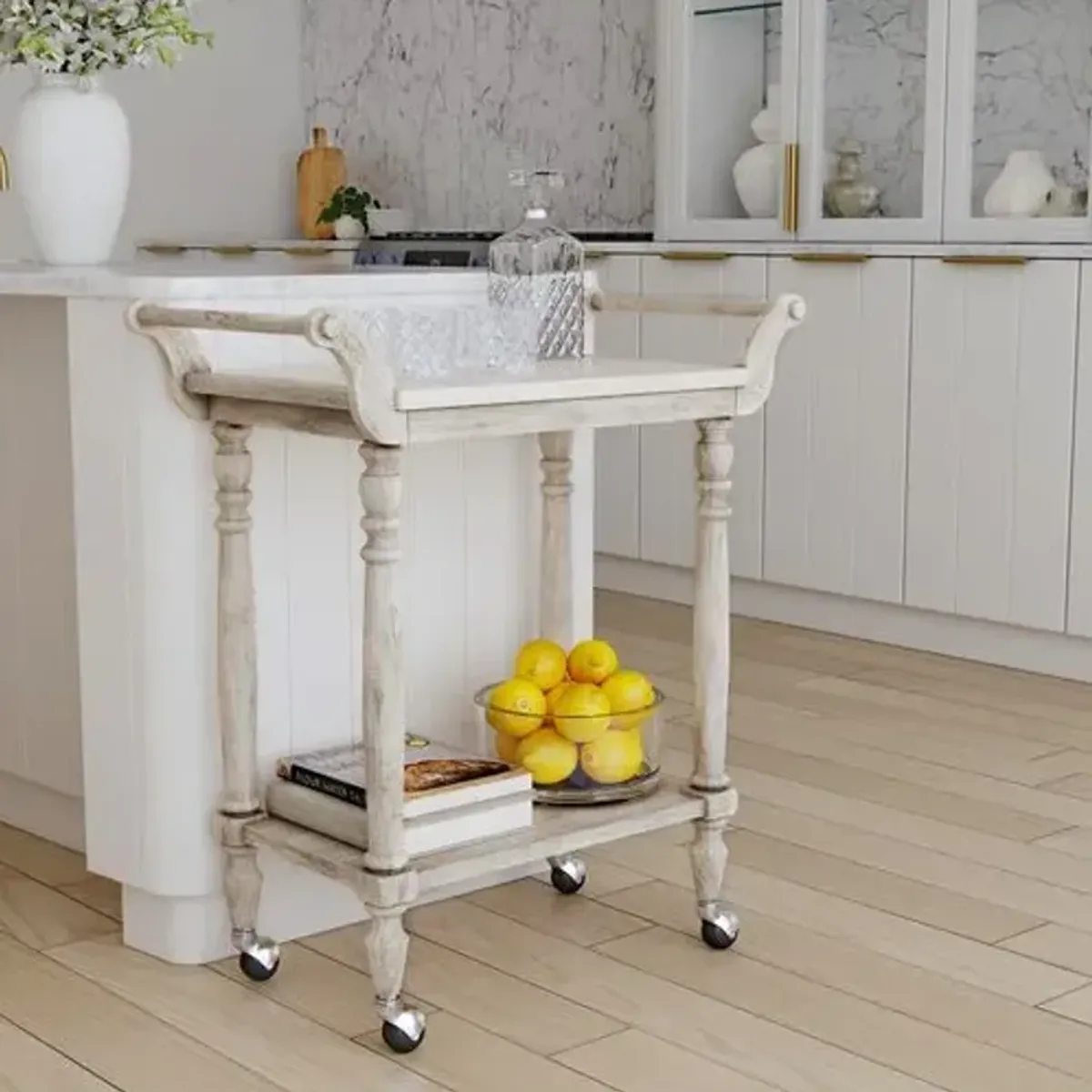 Liam Marble Top Bar Cart - Gray
