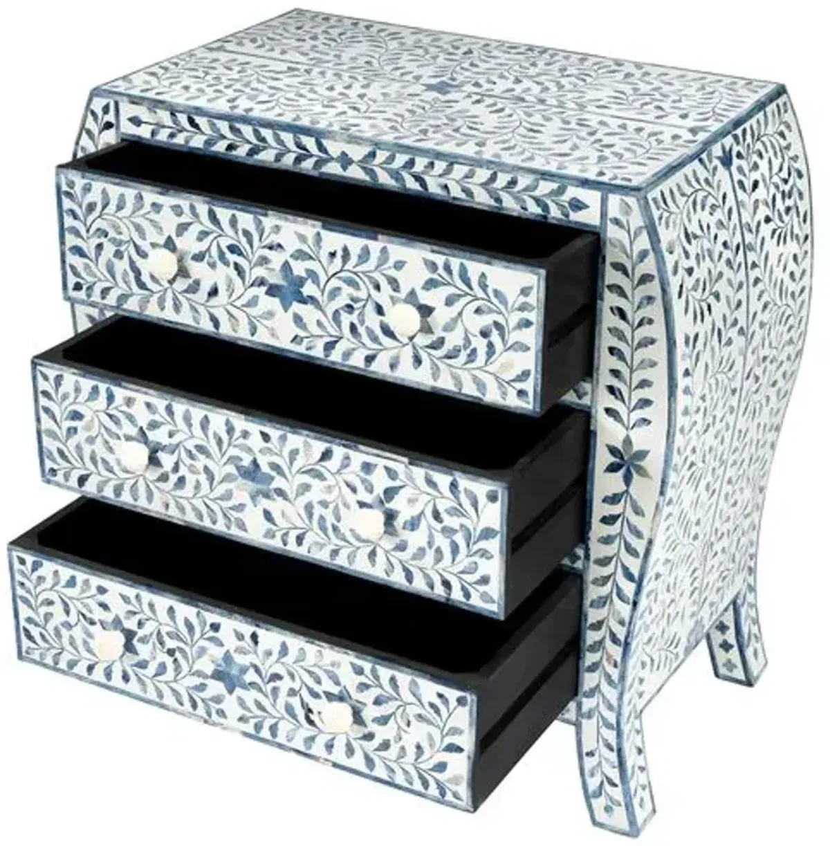 Ariella Bone Inlay 3-Drawer Chest - Blue/White