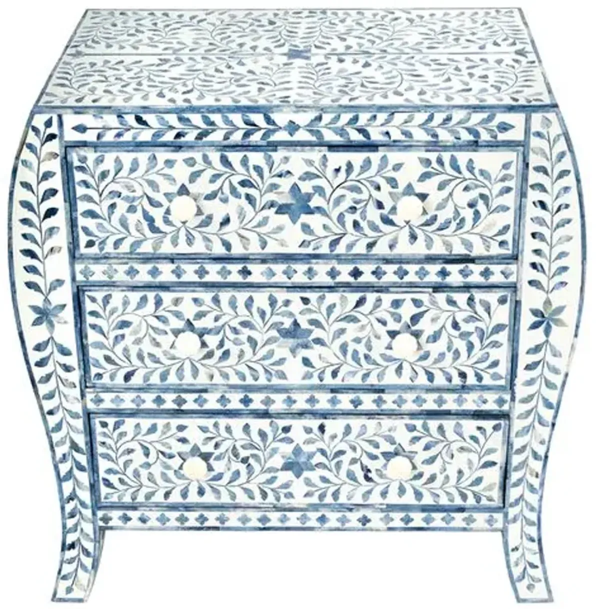 Ariella Bone Inlay 3-Drawer Chest - Blue/White