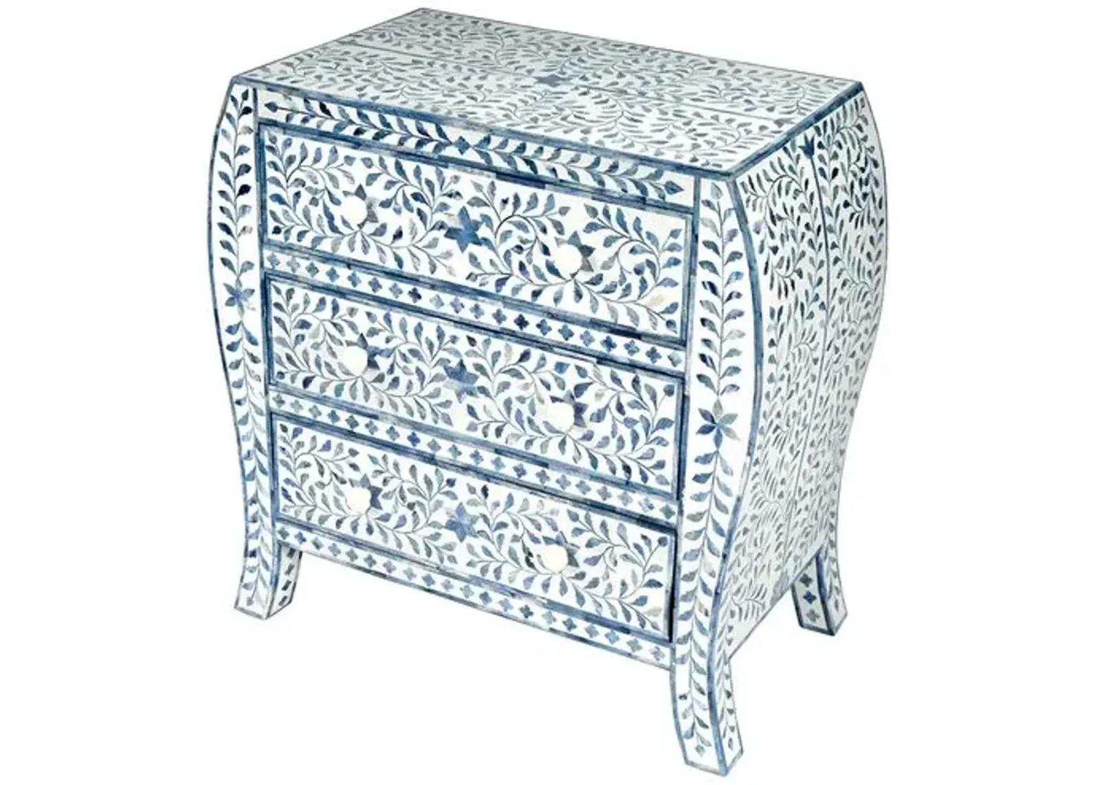 Ariella Bone Inlay 3-Drawer Chest - Blue/White