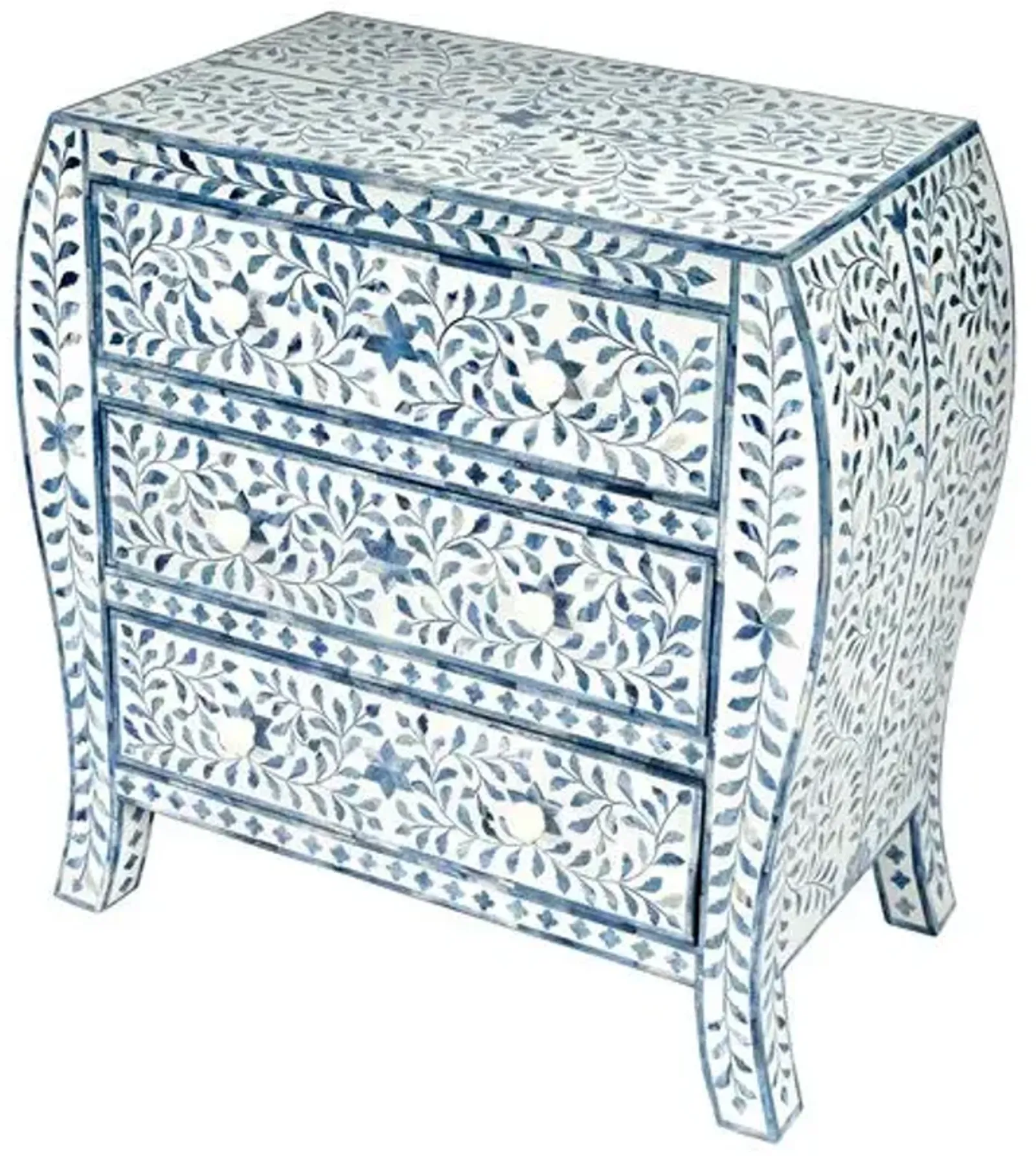 Ariella Bone Inlay 3-Drawer Chest - Blue/White